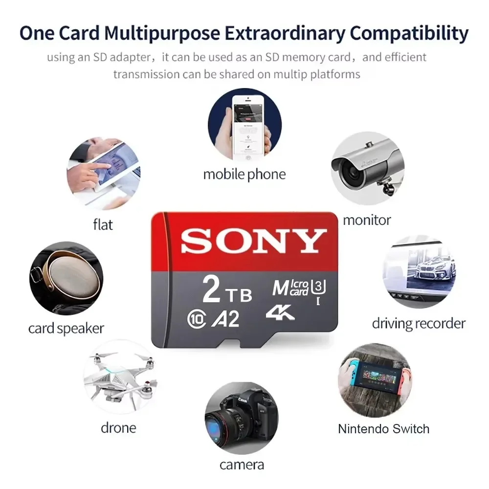 SONY New 2TB SD Card 64GB 128GB 256GB 512GB 1TB Class10 High Speed Micro SD Class TF Card for Drone Equipment Audio PC Ps5 Game