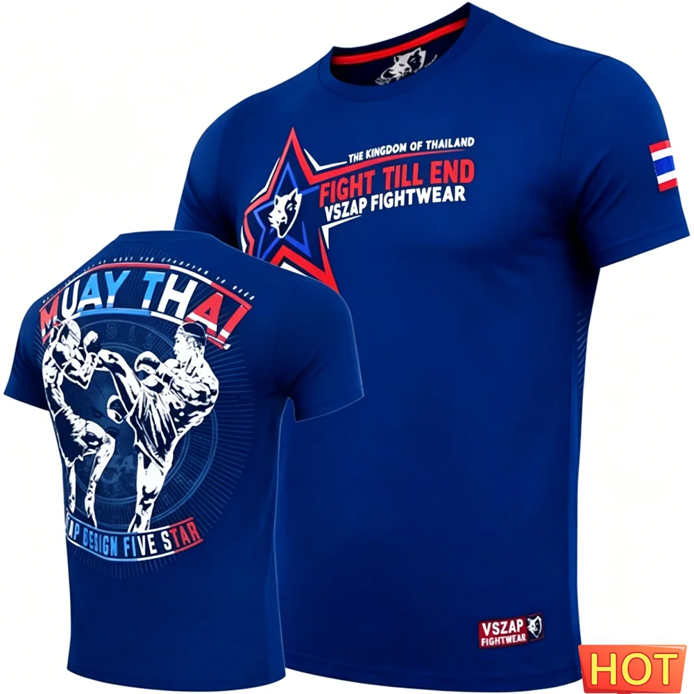 New Muay Thai Men's T-shirt Summer Breathable round neck tops Quick drying sports wrestling T-shirt 3D print Taekwondo T-shirts