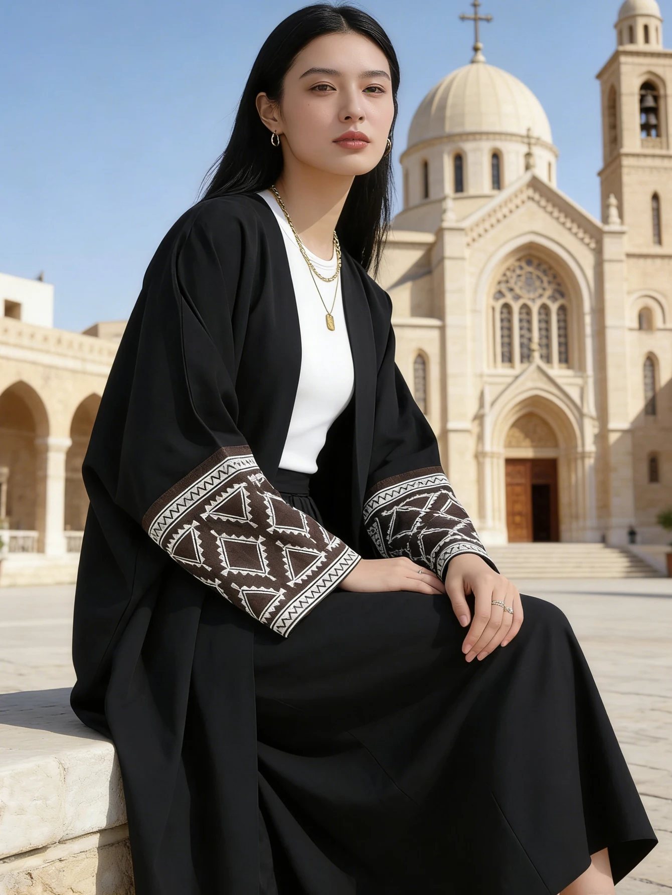 عباية نسائية قفطان إسلامي بأكمام مطرزة متباينة طول ماكسي فستان رمضان جلباب مفتوح من الأمام عبايات خارجية معاطف صوفية