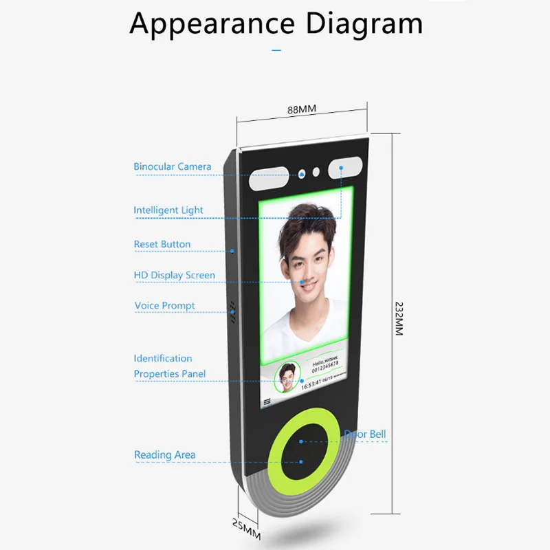 Biometric Time Attendance Face Recognition Access Control With Pc Software Free Software TCP/IP USB Support 125khz RFID Card