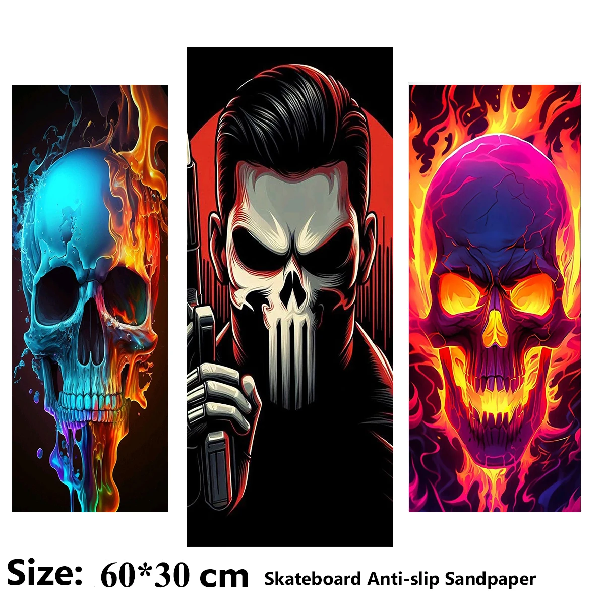 

Colorful Flaming Skull Pattern Electric Scooter Anti-slip Sticker Sandpaper Skateboard Grip Tape Sheet 60*30cm