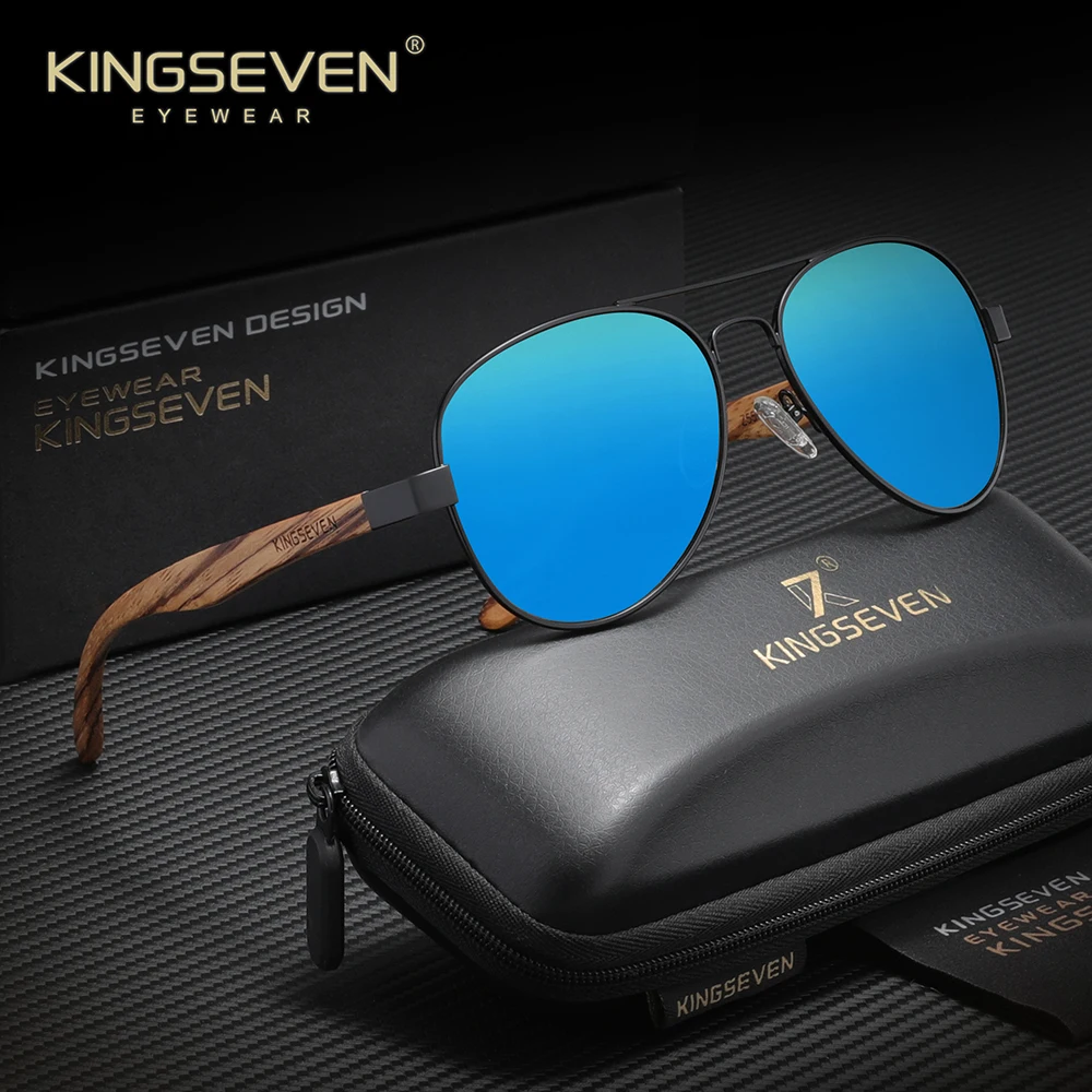 KINGSEVEN Piloten-Stil Unisex Mode Holz-Sonnenbrille Polarisiert UV400 Brille für Männer und Frauen mit Metallrahmen für Outdoor und Autofahren