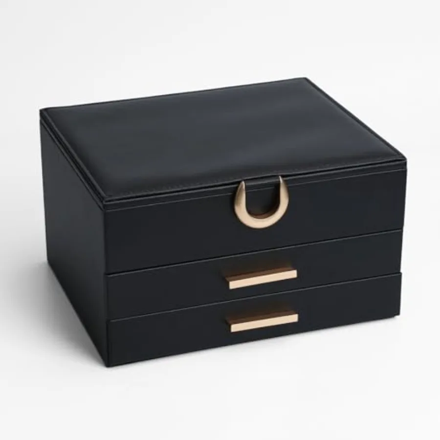 

Large Jewelry Organizer Box with Mirror - Features Ring Rolls Necklace Hooks Earring Slots Plush Interior for Luxury Protection