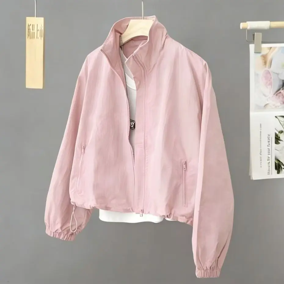 High Quality Women's Short Jacket Spring Autumn New Casual Femme Windbreaker Stand Collar Tooling Jacket Basic Zipper Coat Tops