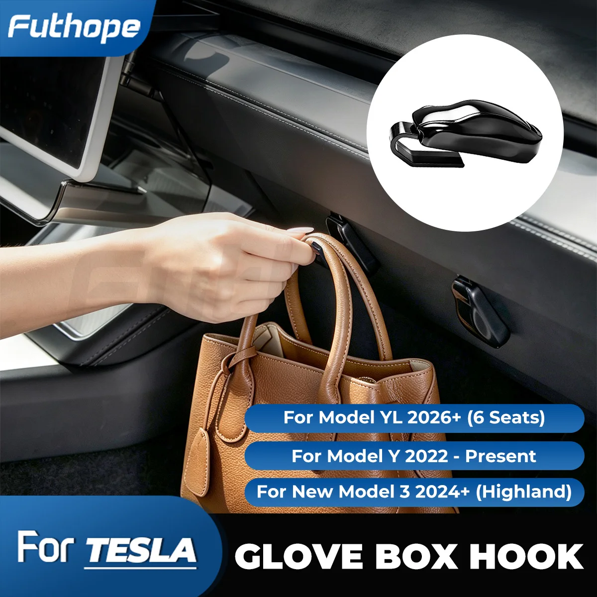 Futhope 1pcs Glove Box Hook for Tesla Model 3 Model Y Juniper Highland Model YL Interior Modification Accessories