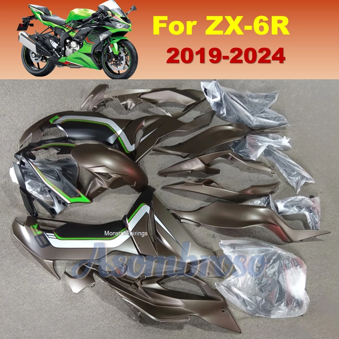 

Matte grey black Motorcycle Body Fairing Kit for Kawasaki ZX6R 2019 2020 2021 2022 2023 2024 ZX-6R Protective cover YT