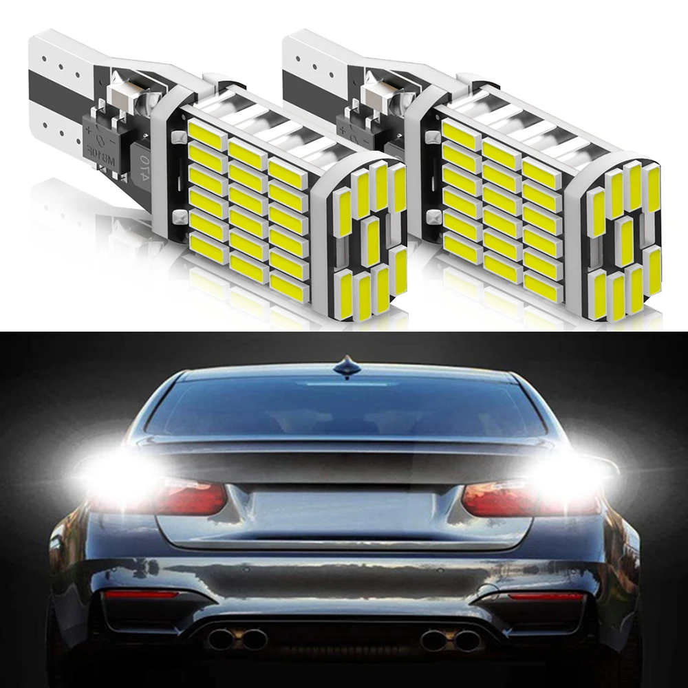 2Pcs 921 912 W16W T15 T10 45 Leds License Plate Light Canbus Bulbs Brake Backup Reverse Lamp White Turn Signal Trunk Lamps 12V