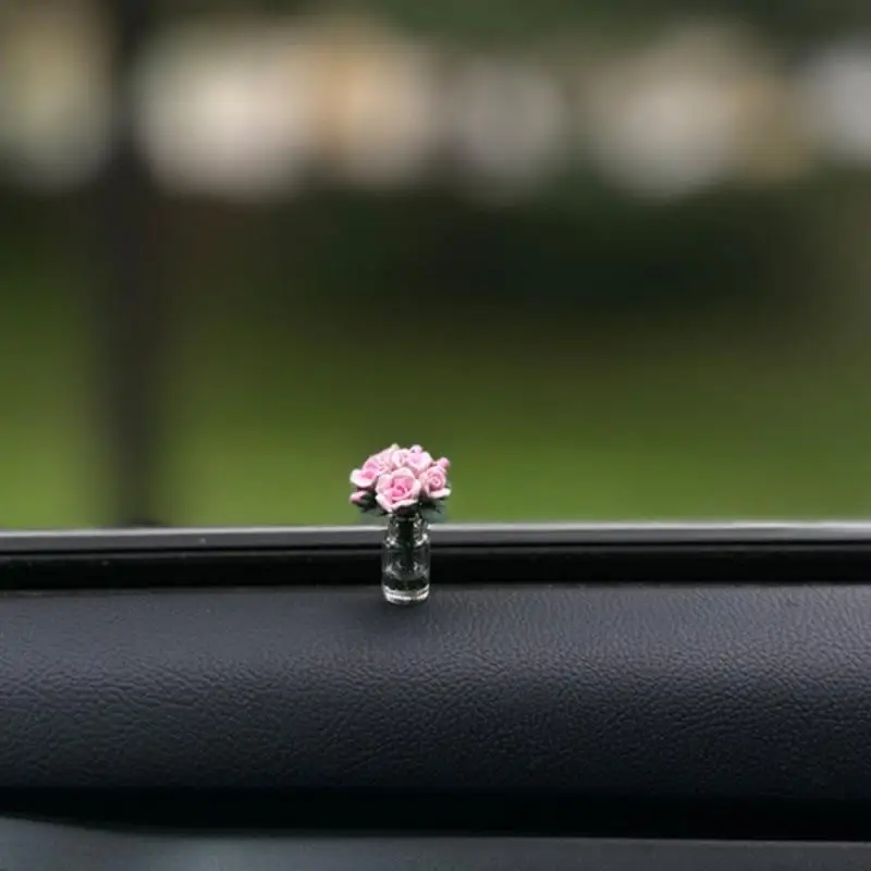 Eco-Friendly Mini Car Rose Vase Cute Auto Interior Decoration Portable Center Console Ornament for Vehicle Dashboard