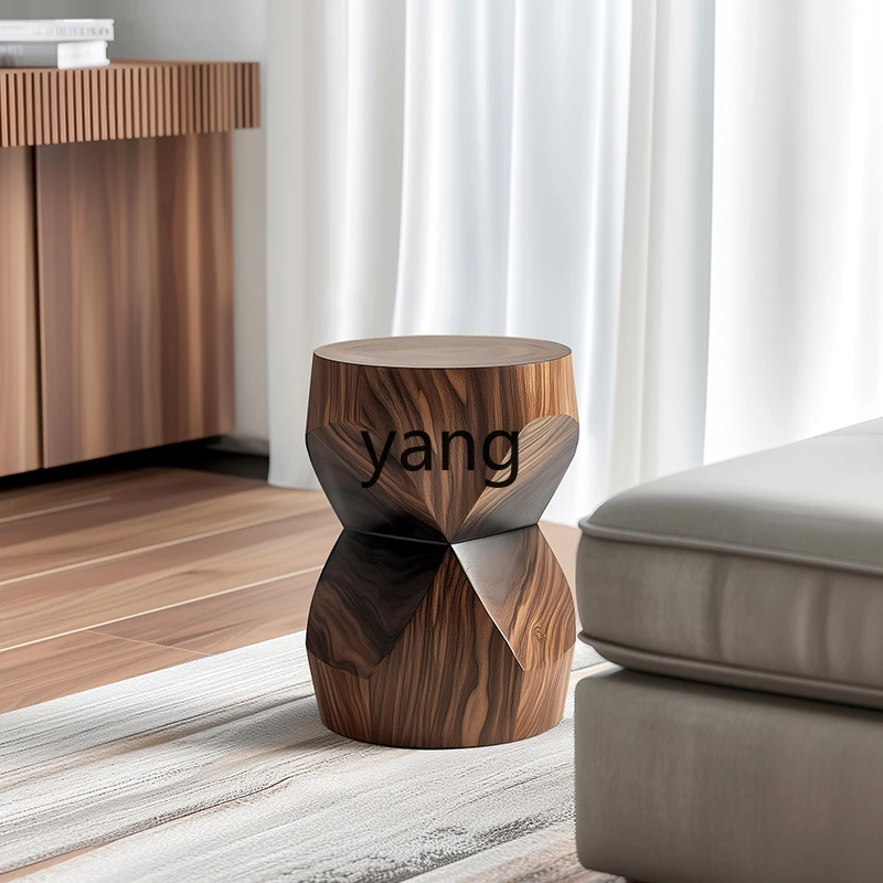 LH  wabi sandy wind solid wood pier living room sofa edge art wood carving stool
