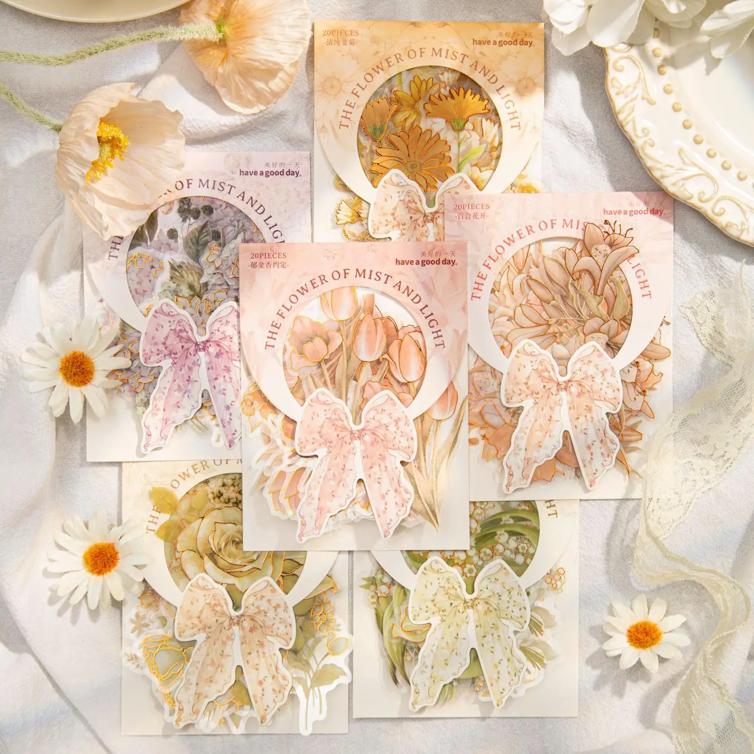 20Pcs Vintage Rose Tulip Daisy Decorative Pet Sticker aesthetic Stick Labels Scrapbooking Adhesive Diy Hand Account material