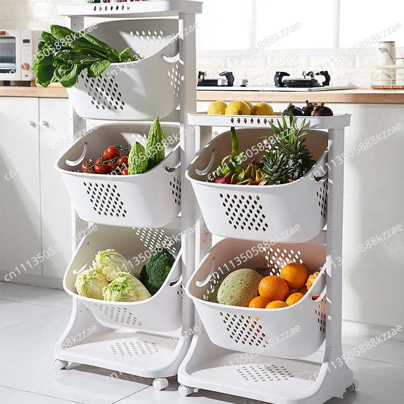 Multi-layer Storage Basket Household Large Plastic Vegetable Storage Basket With Wheels For Home Mobile Trolley Bathroom Shelves