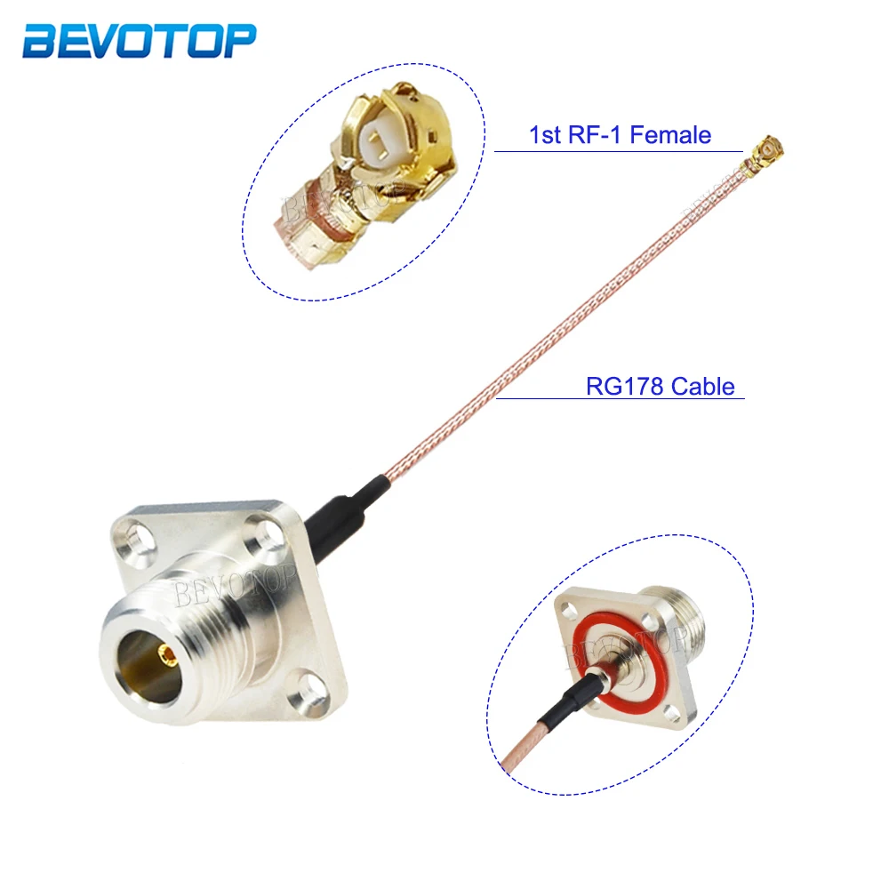 

1PCS RG-178 N Female Panel 4 Holes to U.FL IPX-1 Female Connector RG178 Cable N to IPX RF Coaxial Extension Jumper 5CM-1M