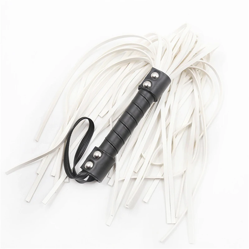 44cm Black Leather Handle White Tassels Horsewhip Riding Crop Flogger Paddle Slapper Horse Training Dressage Whips