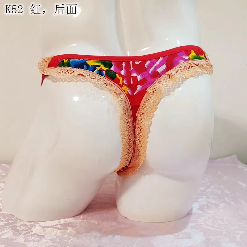 رجل مثير القطن الأزهار الدانتيل ثونغ T-ملخصات مرونة الخصر سلسلة سراويل عرض حي الرقص حفلة DJ نادي بار اليدوية ازياء