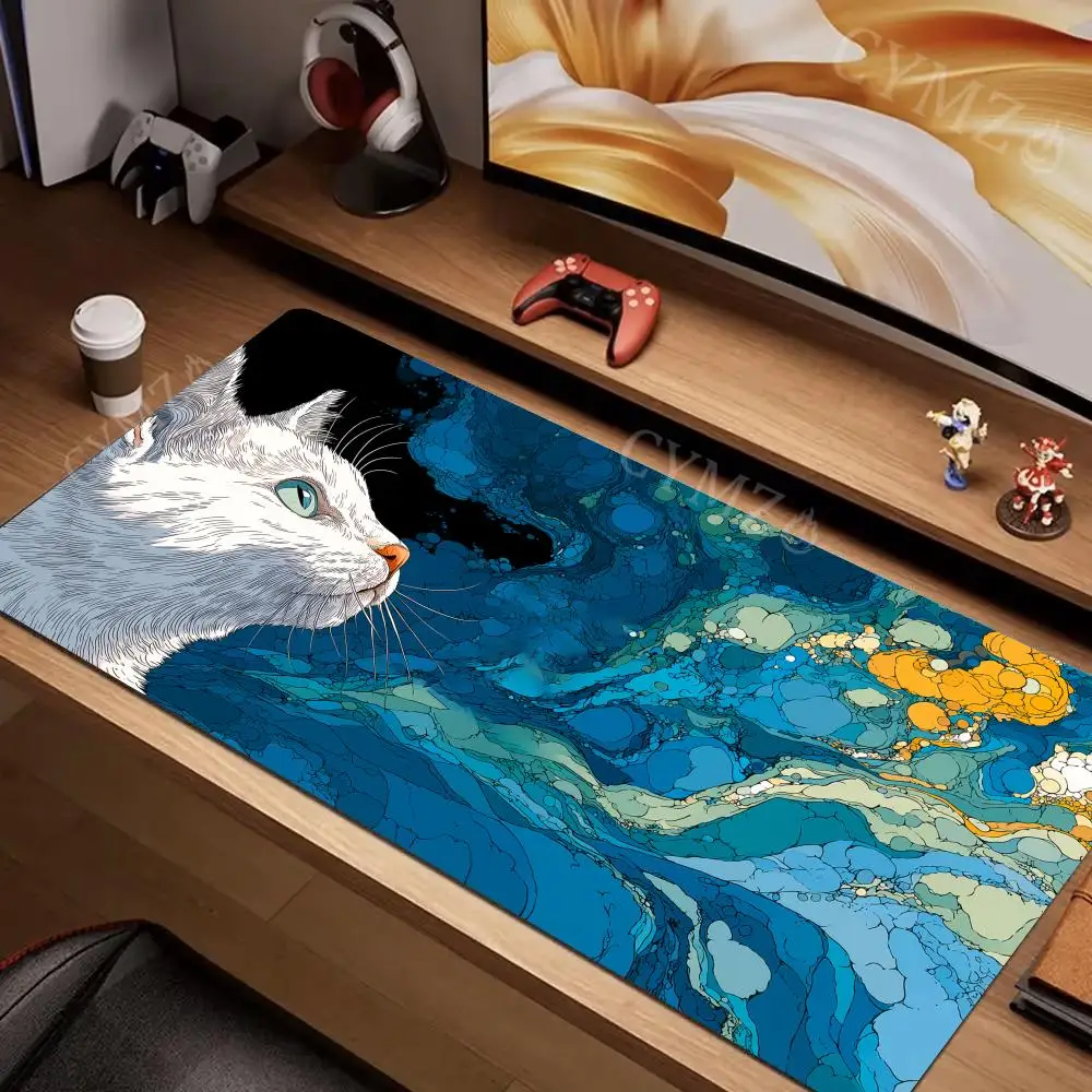 لوحة ماوس أنيمي على شكل قطة بيضاء من الفن التجريدي، لوحة ألعاب مكتبية، ملحقات الكمبيوتر، لوحة مفاتيح، وسادات ماوس الكمبيوتر، سجادة مكتب #1