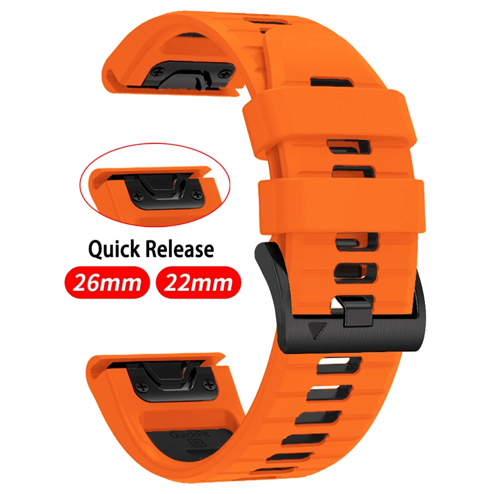 QuickFit 22/26mm Sports Silicone Band For Garmin Fenix 7 7X Pro E 6X 5X/Fenix 8Pro 47mm 51mm/Tactix 8/Quaitx 8 Replacement Strap