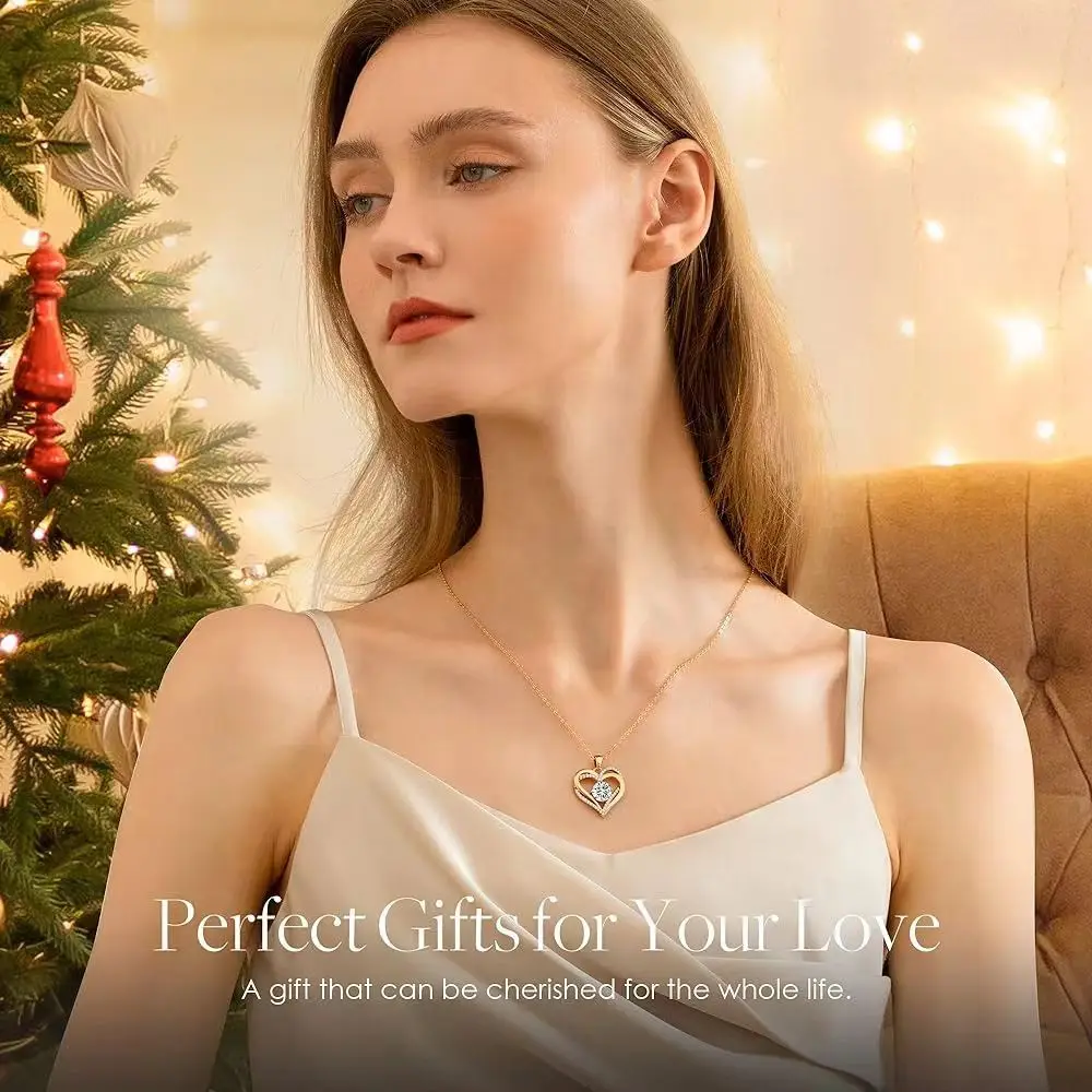 موضة الزركون مزدوجة القلب قلادة قلادة للنساء هدية عيد الحب حجر الراين الحب القلب سلسلة مجوهرات الحفلات سيدة صديقة