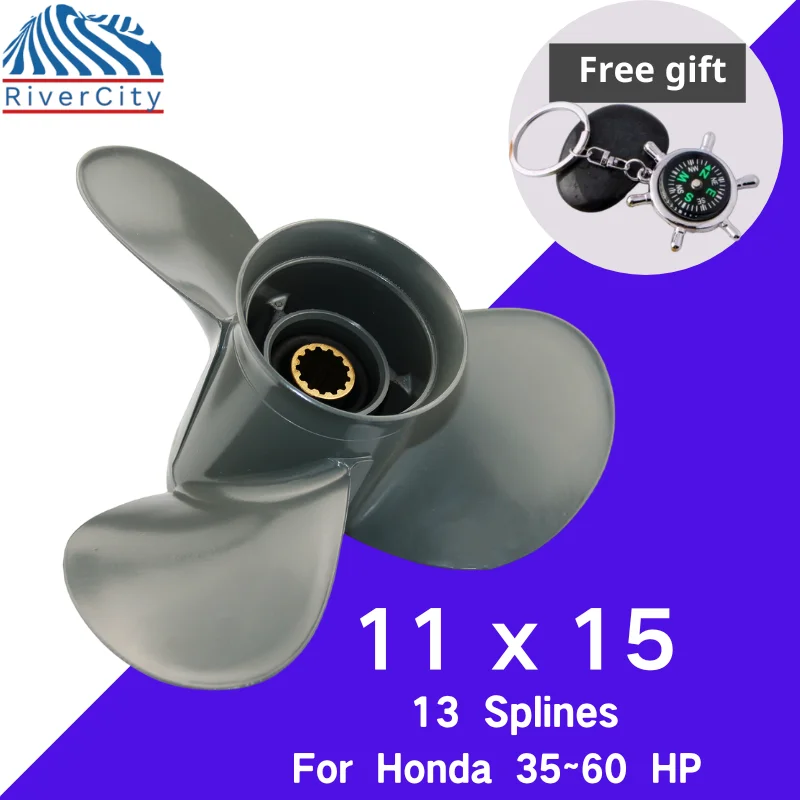 For Honda 35HP 40HP 45hp 50hp 60hp 11x15 Outboard Propeller Boat Aluminum Alloy Screw 3 Blade 13 Spline Marine Engine