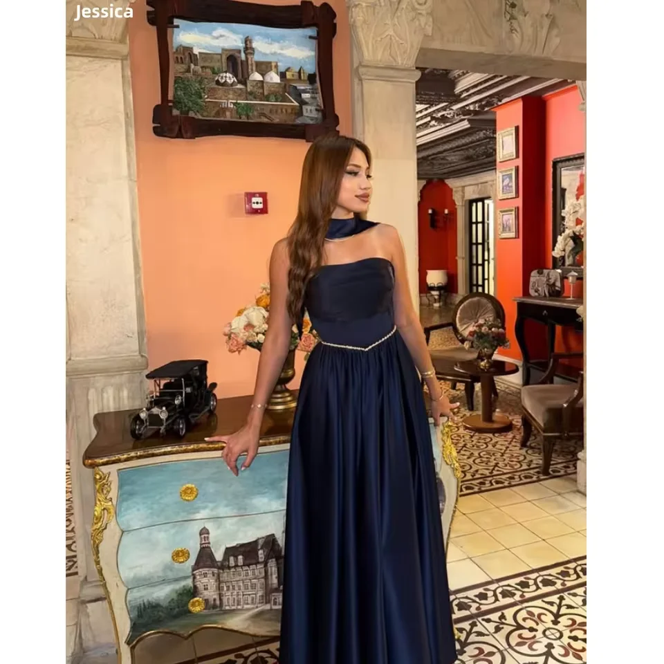 فساتين سهرة نسائية سوداء مخصصة بدون حمالات شال مطرز فستان حفلة موسيقية على شكل حرف a طويل فيستدوس دي فييستا أنيقة