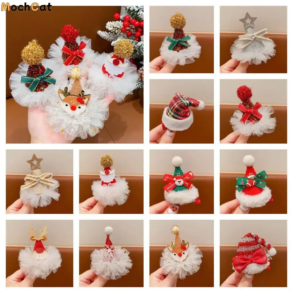

Merry Christmas Decor Christmas Hairpin Bowknot Santa Claus Children Deer antler Hair Clip Red Barrette Korean Hair Accessories