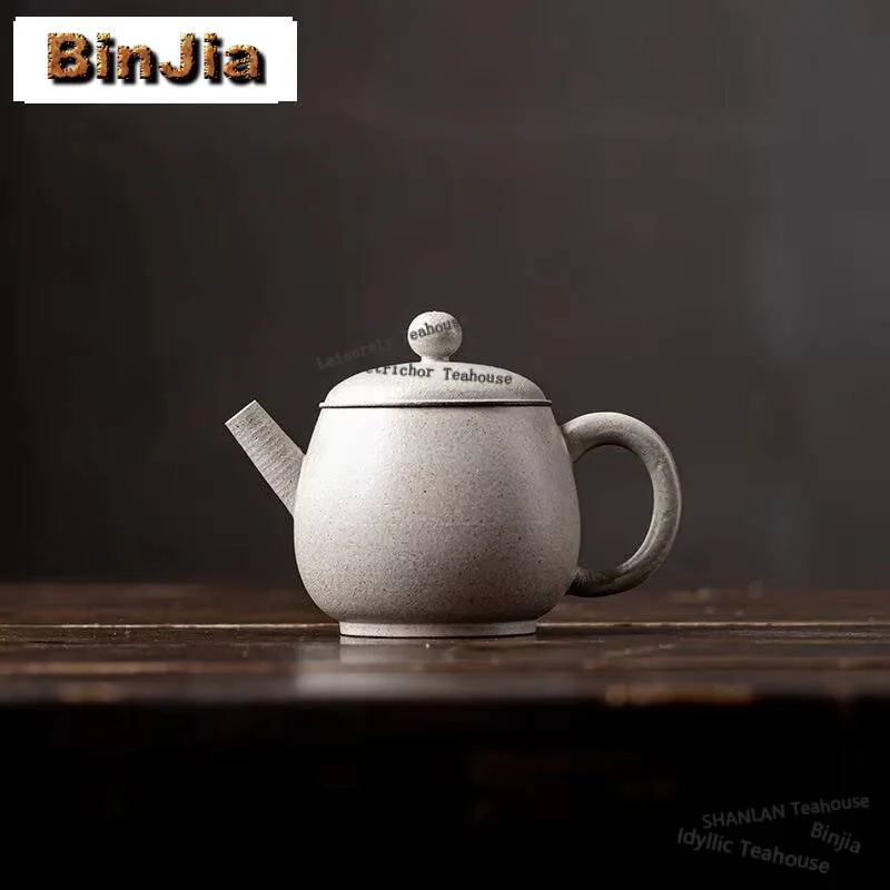 125ml Handamde Gray Coarse Pottery Galze Teapot Retro Ceramic Small Pot Tea Brewing Kettle with Infuser Kung Fu Tea Collection