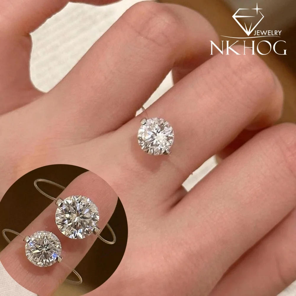 

NKHOG 6/8mm Moissanite Rings For Women S925 Silver Transparent Fishing Line Band Classic Engagement Wedding Diamond Jewelry GRA