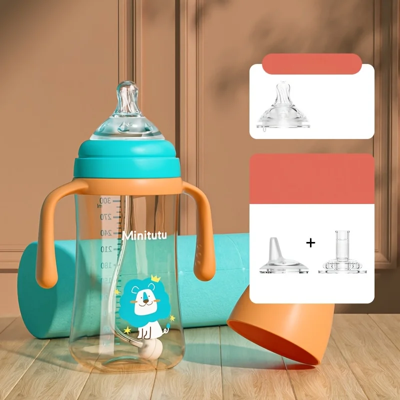 

1pcs baby bottle, PP baby bottle with handle, including 3 interchangeable heads, bottles, cups, baby learning cup, 3-in-1 duckb