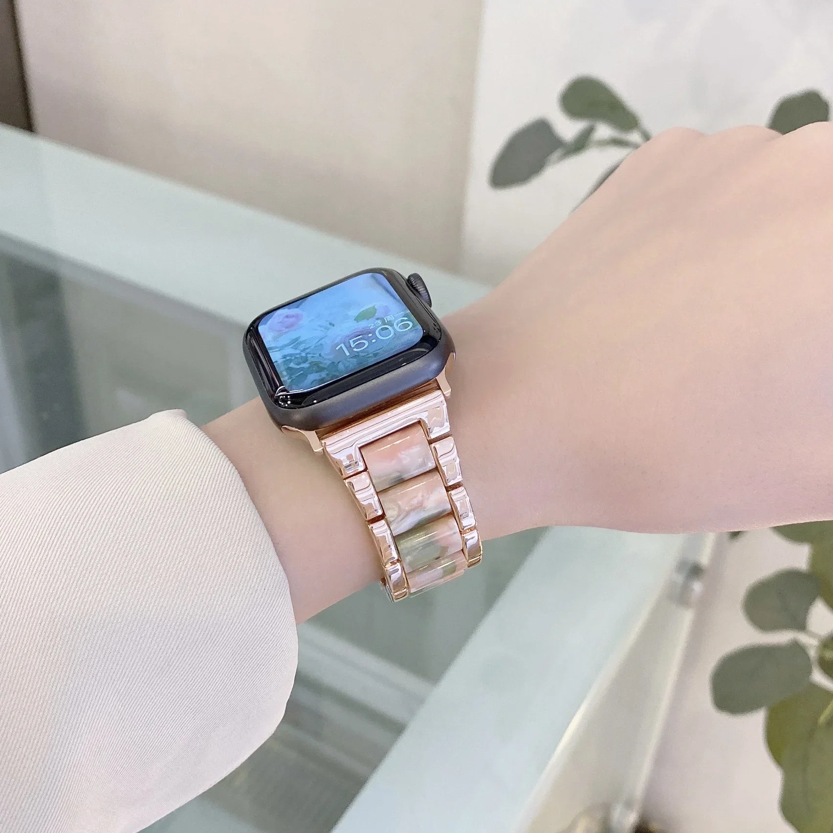 Luxury Women Resin Strap For Apple Watch Ultra 49mm Band 38 40mm 44 42mm Metal Bracelet for iWatch 8 7  6 5 4 se 3 2 1 41mm 45mm