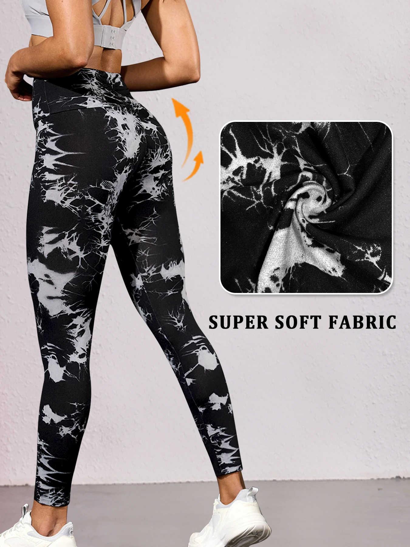 여성용 슈퍼 소프트 하이웨이스트 타이다이 레깅스, 요가 러닝 짐 운동 피트니스를 위한 푸쉬업 디자인 원단