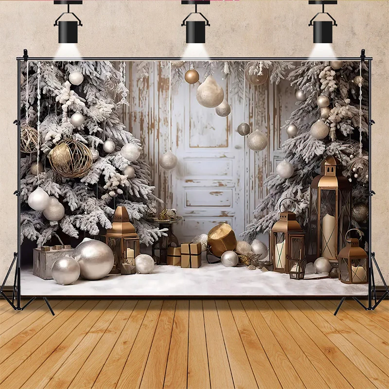 

SHUOZHIKE Christmas Tree Window Candy Photography Backdrop Wooden Doors Snowman Cinema Pine New Year Background Prop LA-49