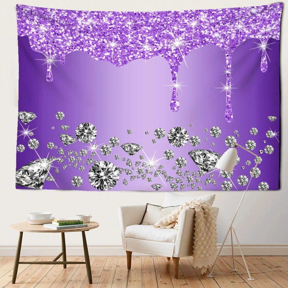 Purple Water Droplet Diamond Tapestry Wall Hanging Minimalist Abstract Art Bohemian Hippie Bedroom Living Room Home Decor