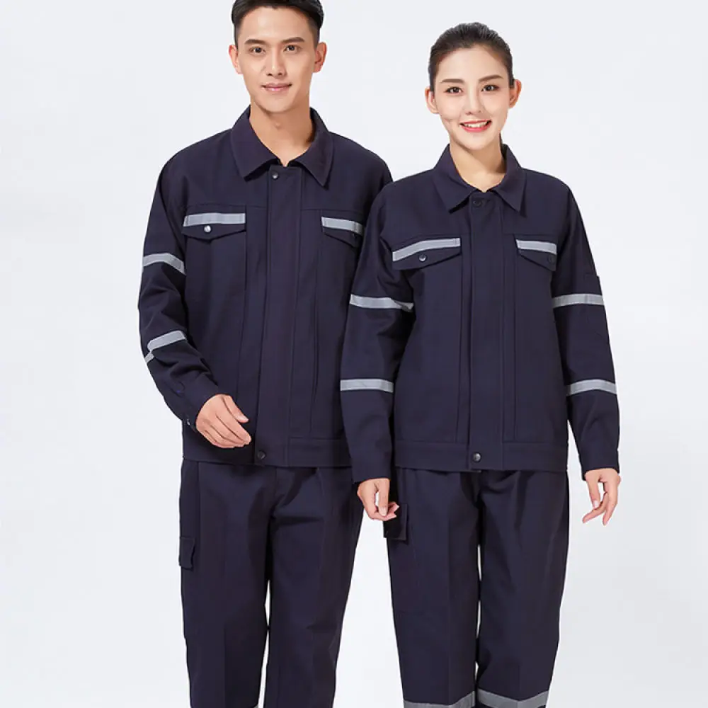 Mens Cotton Workwear Set Reflective Safety Uniform Durable Protective Coveralls For Factory Workshop Automotive Repair Wear