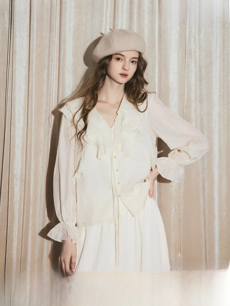 

Gentlewoman Sle Long Sve irt Women's Loose Fit Button up Cotton Lyocell Blend Breathable Soft Ripple Design Netie