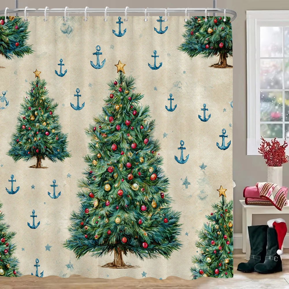 

Christmas Bathing Curtain Shower Curtain, Bathroom Decorative Shower Curtain, home decor Christmas Tree Curtain with Hooks