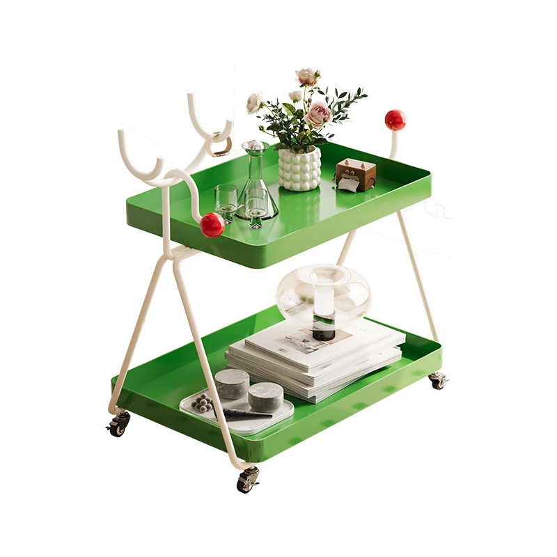 Fashion Green Sofa Table Advanced Sense Living Room Furniture Movable Storage Table Home Creative Small Cart Storage Rack