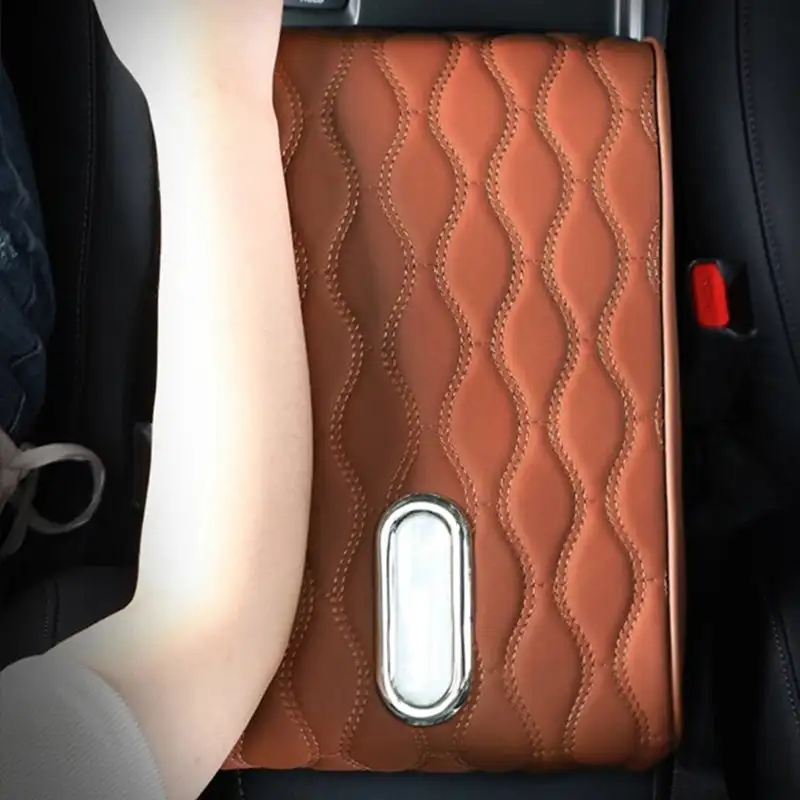 Car Universal Armrest Cover Leather with Tissue Storage Memory Foam Height Pad Car Armrest Box Protective Pad Increased Support