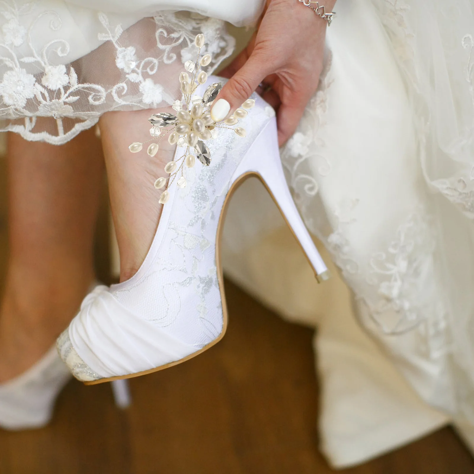 

1Pair Rhinestone Shoe Buckle Handcrafted Pearl Clip for Pumps Boots Flats Clutch Purse Accent Bridal Shine DIY Accessory