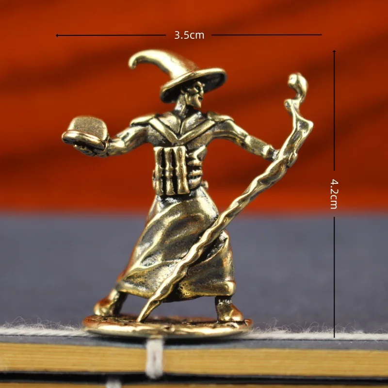 Brass Wizard Figurine Magician Statue Home Decor Retro Character Model Desk Ornament