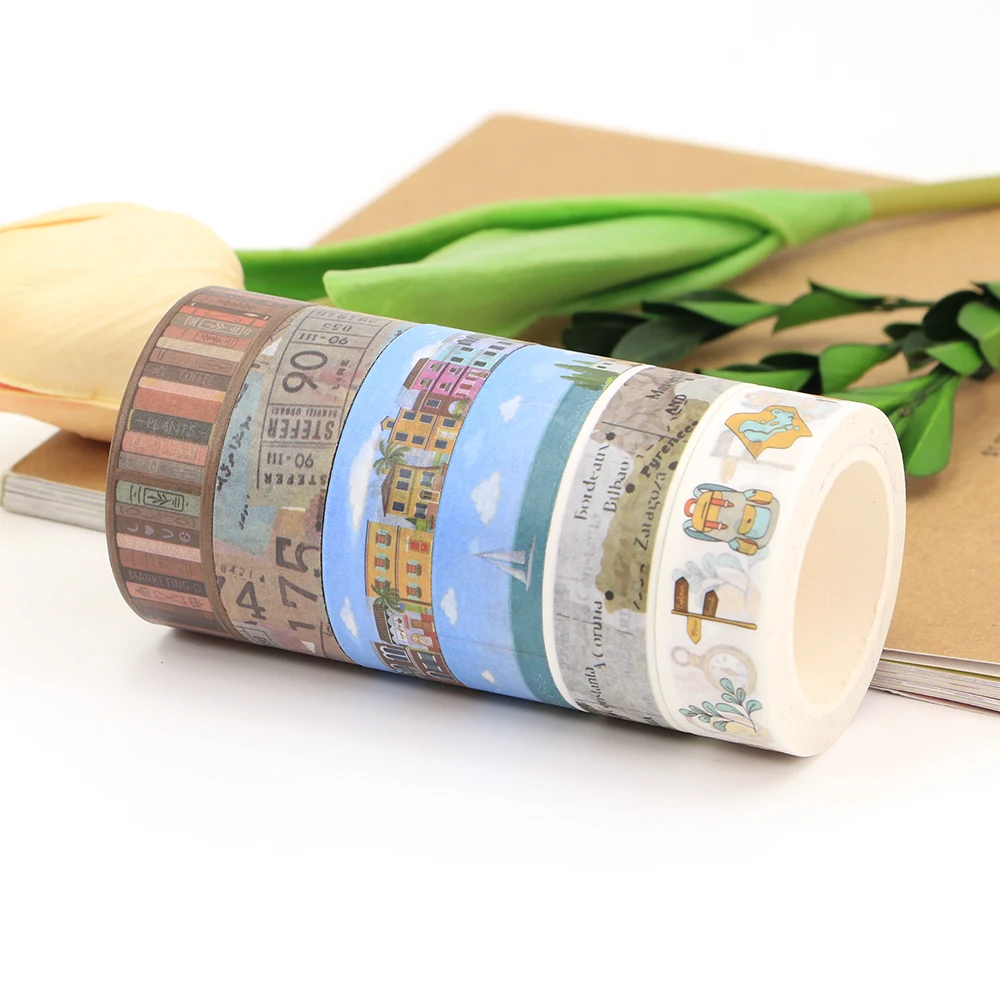 1PC 15mm*10m Travel Map Books Seaside Town House Journal Stationery Decorative Washi Tape Scrapbooking MaskingTape sticker