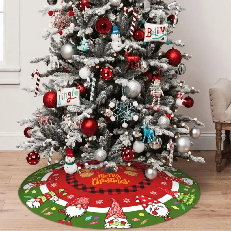 VIKAMA Buffalo Plaid Gnome Tree Skirt Swedish Tomte Elf Wreath Washable Xmas Rug Indoor Family Party Christmas Holiday Decor
