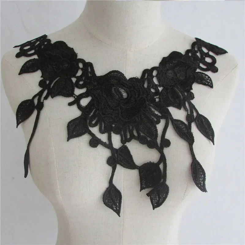 Fashion style Black Organza Embroidery Lace Collar Neckline DIY Sewing Lace Fabric Decoration Ladies Clothes Decal Accessories