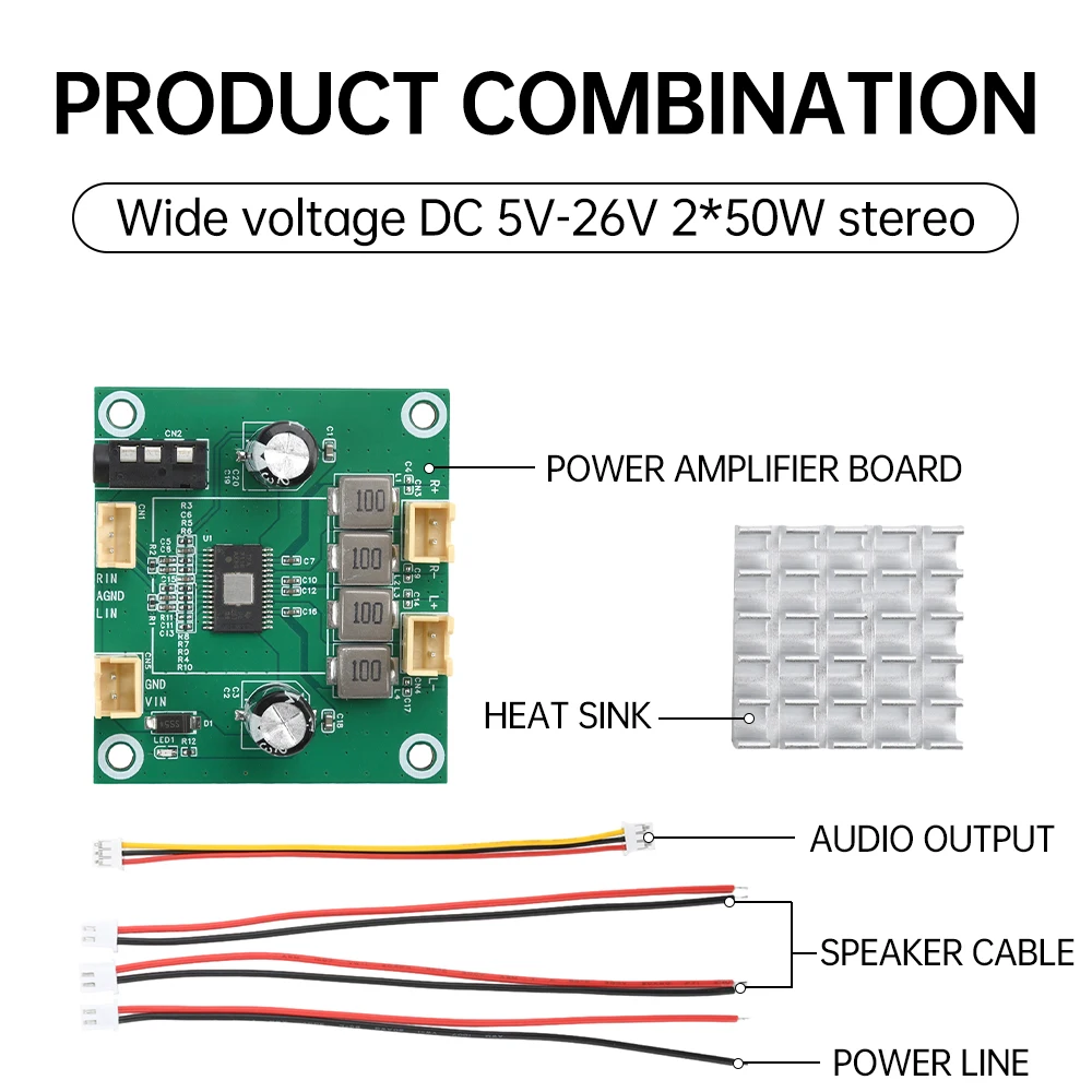 DC 5V-26V 2A-4A 50W+50W 2.0 Channel Digital D-class Stereo Audio Amplifier Board TPA3116 50WX2 Amplificador Sound Board