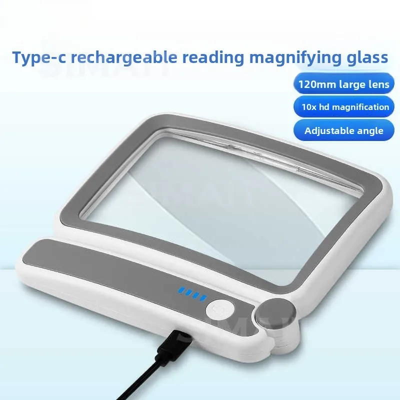 USB Charging High Definition 10Times Hand-held Folding Portable Magnifying Glass with Led Light, Read Newspapers, Repair Welding