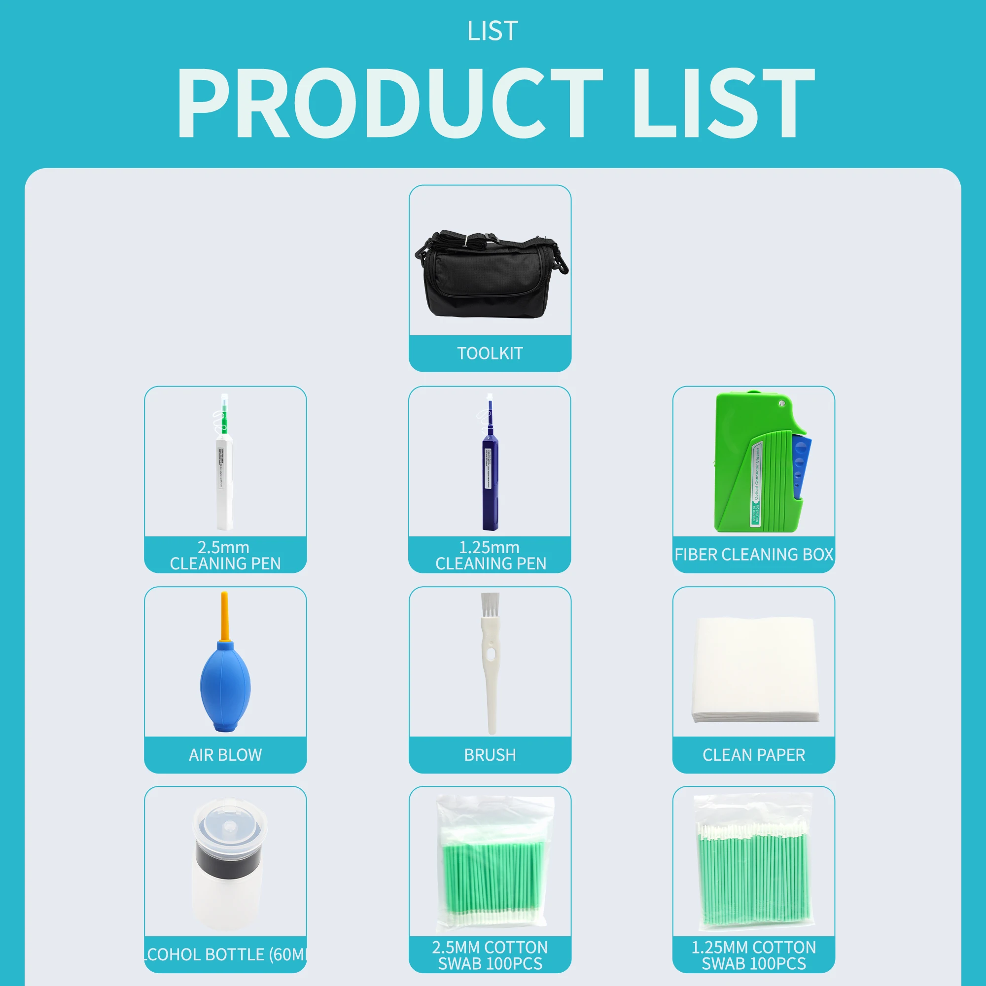 Fiber Optic Cleaning Kit No. 4 Sachet Cleaning Bag Cassette for FC SC ST LC MU Connectors 1.25mm/2.5mm Cleaner Pen