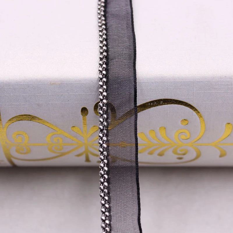 5Yards Gold Silver Gun Grey Beaded Chain Trims  For DIY Sewing Clothing Collar Sleeve Accessories Gauze Lace Ribbon Decoration