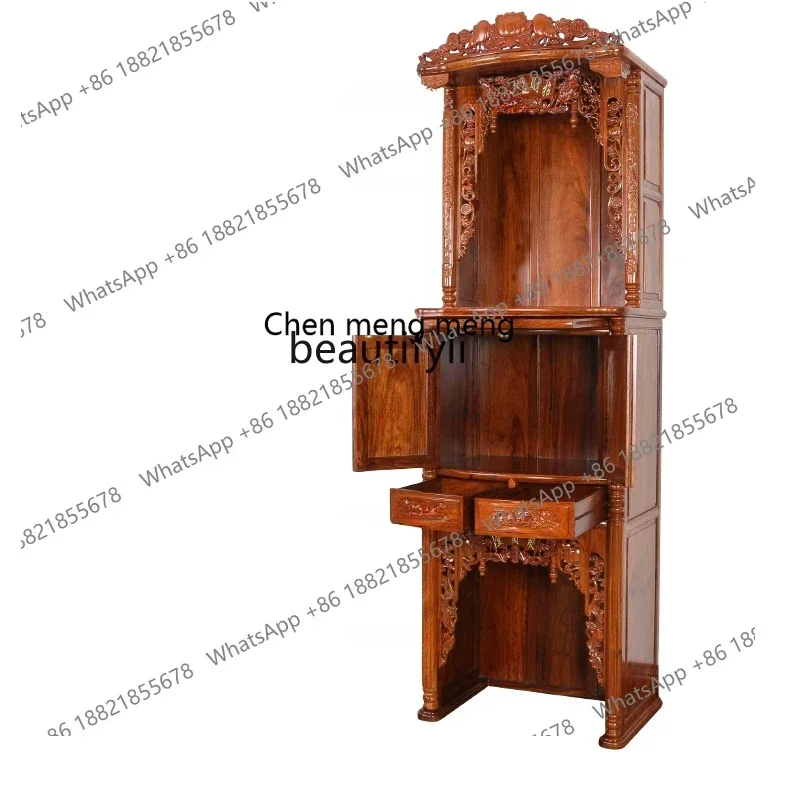 Solid Wood Double-Layer Buddha Niche Altar Household Guanyin God of Wealth Altar Buddha Table Buddha Cabinet Worship Table