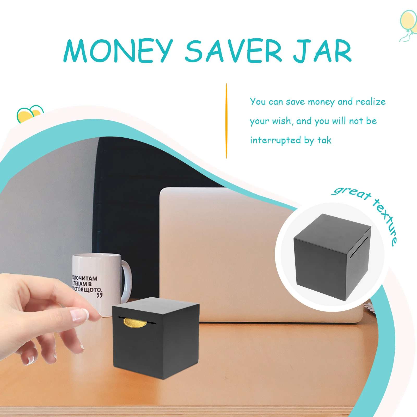 Girls Toys Stainless Steel Piggy Bank Coin for Gift Kids Square Compact Money Desktop Container Home Supplies Child