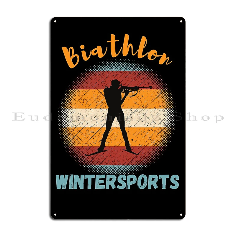 Watercolor Ski Biathlon wintersports vintage cross-country skiers Metal Wall Decor Printing Cinema Living Room Tin Sign Posters