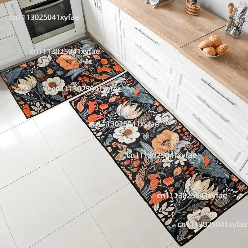 2Pcs Anti-slip Washable Soft Floor Mats Kitchen Bathroom Household Decor Cushion Mat
