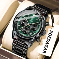 Reloj de pulsera POEDAGAR de lujo a la moda para hombre, cronógrafo luminoso resistente al agua con fecha, reloj deportivo de cuarzo de acero inoxidable para hombre